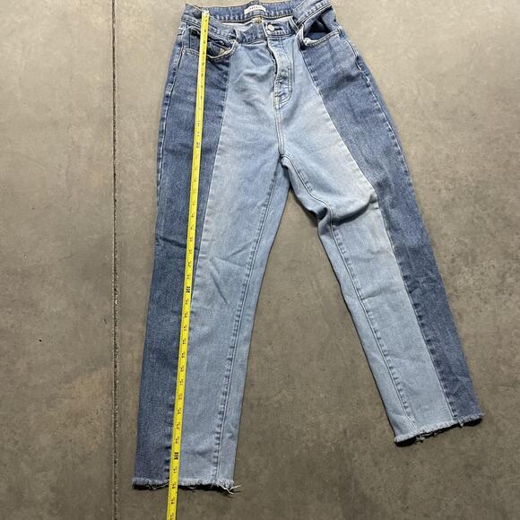 Pacsun Colorblock Patchwork Jeans Womens 29 Blue High Rise Straight Raw Hem - Picture 4 of 6